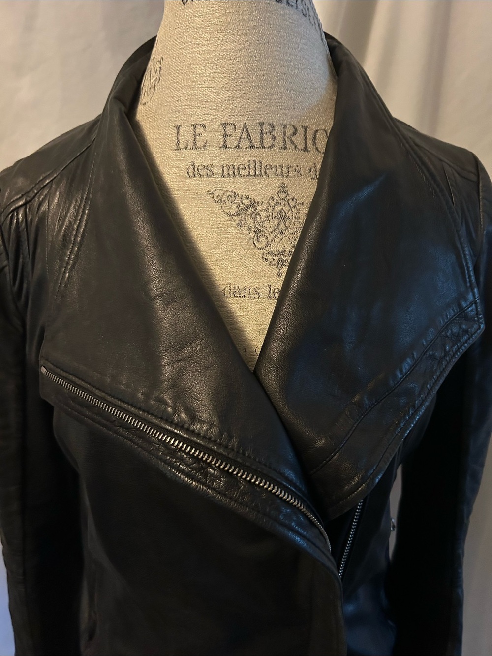 Black Leather Asymmetric Zip Women's Jacket - Picture 2 of 6